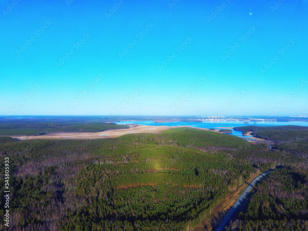 forest and lake from a bird's eye view.photos from the drone. noises forest and lake from a bird's eye view.photos from the drone. noises