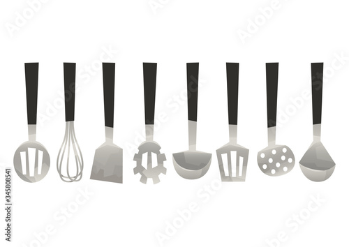 Vector set kitchen utensils corolla scoop spatula
