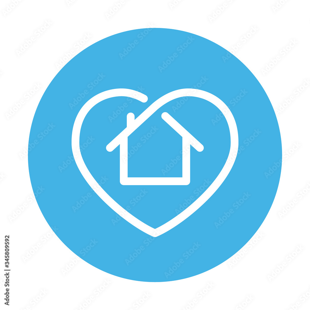Stay at home symbol. House and heart combined vector icon. Line art pictogram. Stay at home symbol. House and heart combined vector icon. Line art pictogram.
