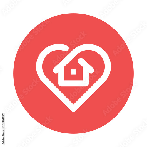 Stay at home symbol. House and heart combined vector icon. Line art pictogram.