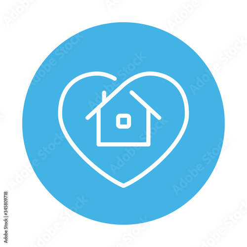 Stay at home symbol. House and heart combined vector icon. Line art pictogram.