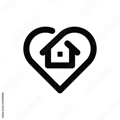 Stay at home symbol. House and heart combined vector icon. Line art pictogram.