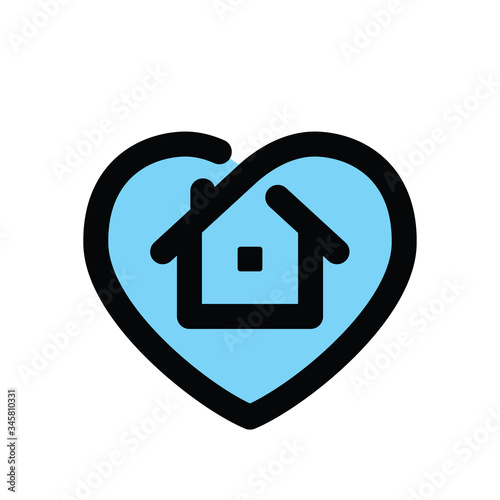Stay at home symbol. House and heart combined vector icon. Line art pictogram.