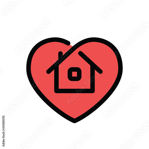 Stay at home symbol. House and heart combined vector icon. Line art pictogram.