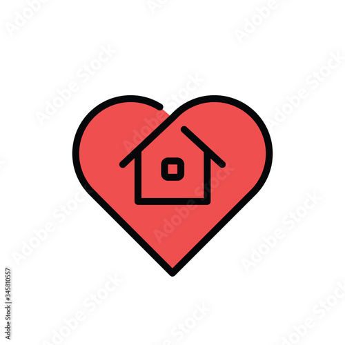 Stay at home symbol. House and heart combined vector icon. Line art pictogram.