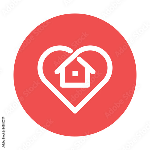 Stay at home symbol. House and heart combined vector icon. Line art pictogram.
