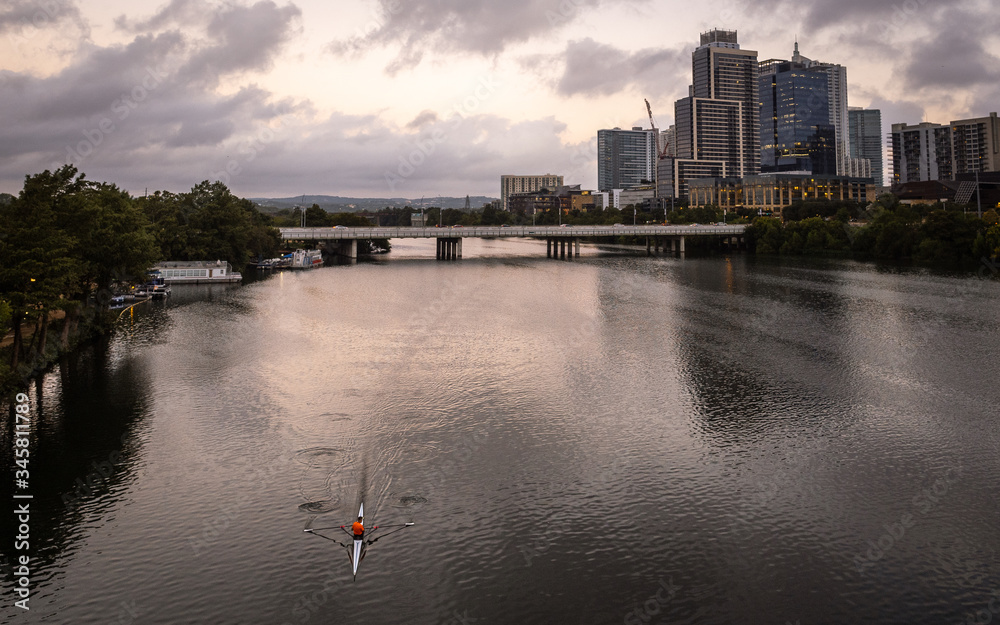 Naklejka premium Austin USA - city, people, skyscrapers and river