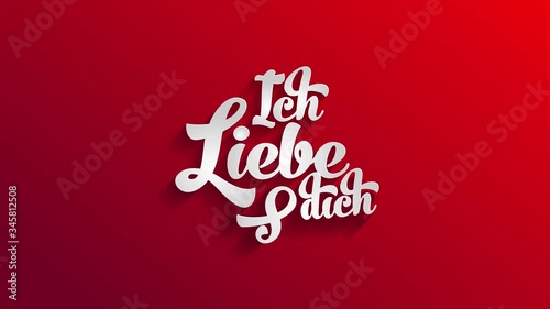 german valentines day text with words ich liebe dich i love you written with 3d groovy typography on a red background