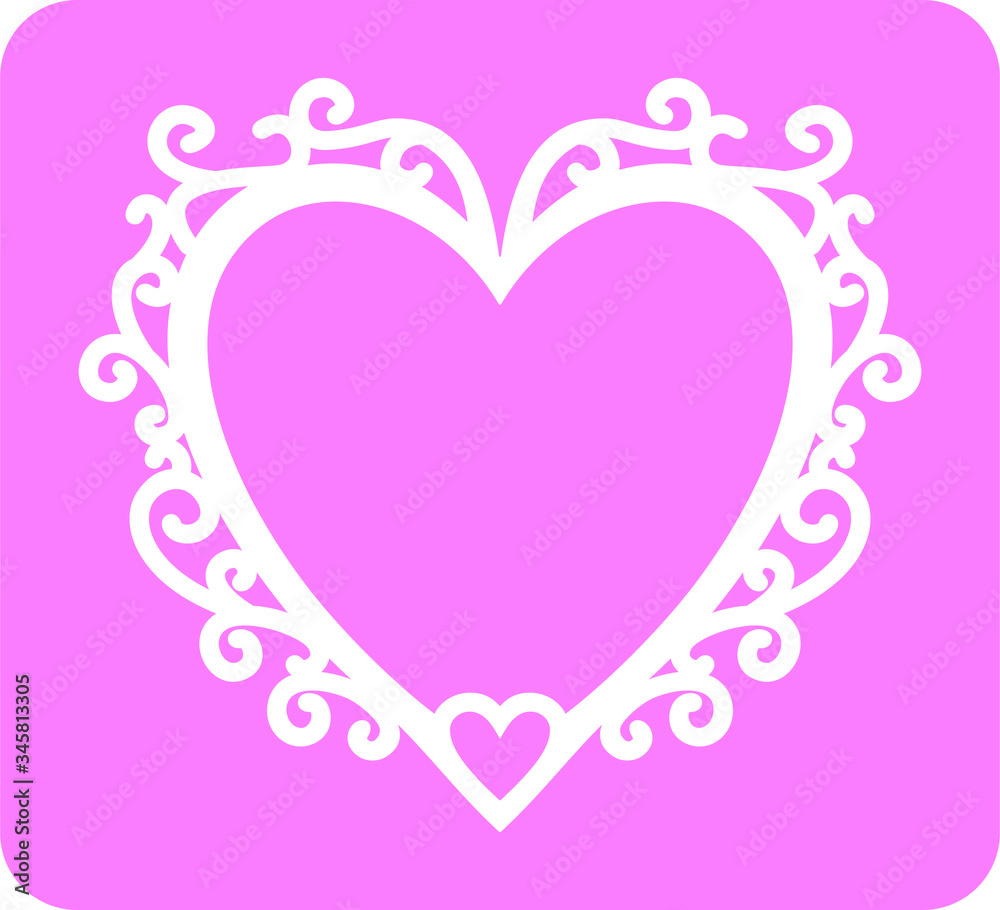 Heart contour with arabesque and pink background