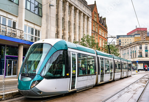 Obraz na plátně City tram at Old Market Square in Nottingham, England
