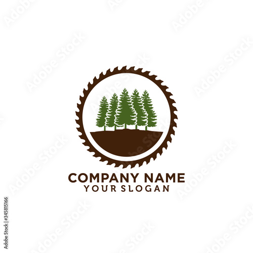 Wood industry symbol with saw and tree rings
