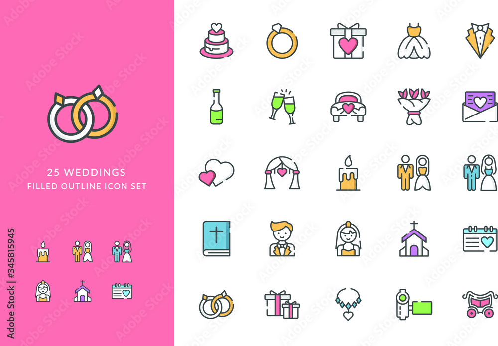 25 Line Icon color Set Wedding Party 25 Line Icon color Set Wedding Party