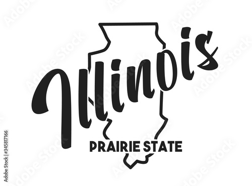 Illinois vector illustration. Prairie State nickname. United States of America outline silhouette. Hand-drawn map of US territory. Image for the USA poster, banner, t-shirt, print, decor