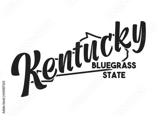 Kentucky vector illustration. Bluegrass State nickname. United States of America outline silhouette. Hand-drawn map of US territory. Image for the USA poster, banner, t-shirt, print, decor, postcard photo