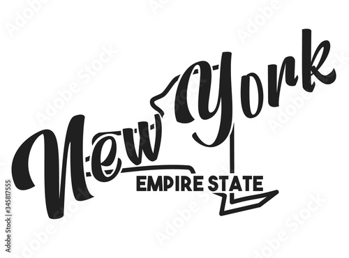 Vector silhouette of New York with a nickname inscription Empire State. Image for US poster, banner, print, decor, United States of America card. Hand-drawn illustration map of the USA territory