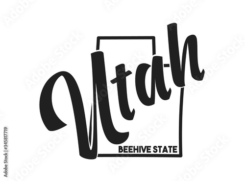 Utah vector silhouette. Nickname Beehive State. Hand-drawn illustration map of the USA territory. Image for US poster, banner, print, decor, United States of America card, t-shirt