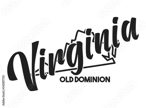 Vector silhouette of Virginia state. Nickname inscription Old Dominion. Hand-drawn illustration map of the USA territory. Image for US poster, banner, print, United States of America card, t-shirt