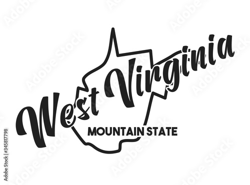 Vector silhouette of West Virginia. Nickname inscription Mountain State. Hand-drawn illustration map of the USA territory. Image for US poster, banner, print, United States of America card, t-shirt