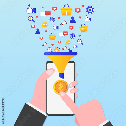 marketing conversion funnel with smartphone