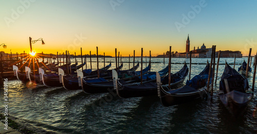 gondolas in Venice at dawn