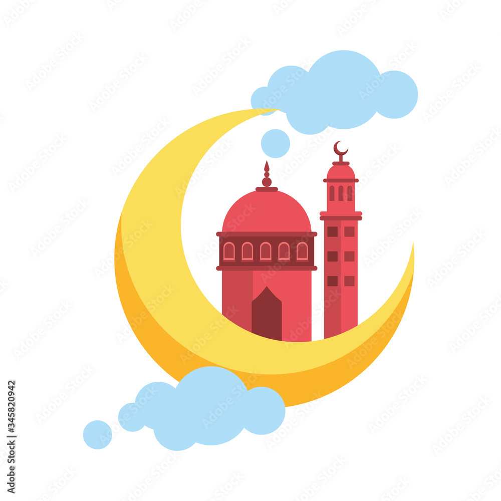 ramadan kareem mosque temple with moon crescent