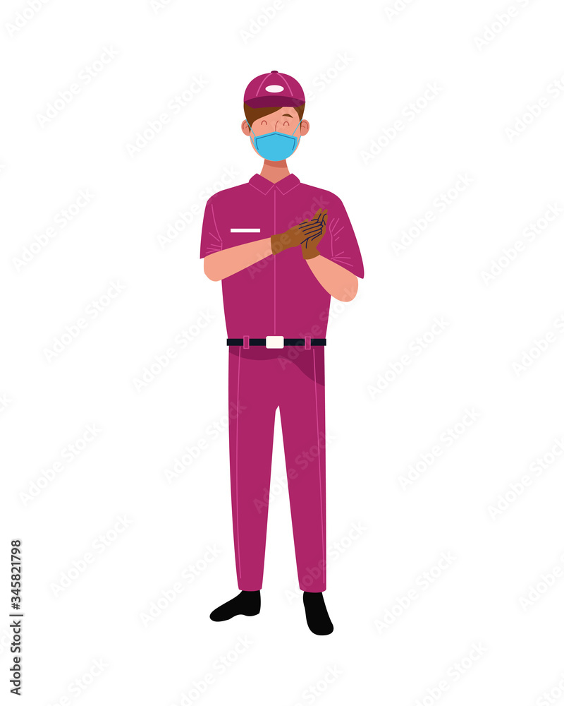 delivery male worker using face mask for covid 19