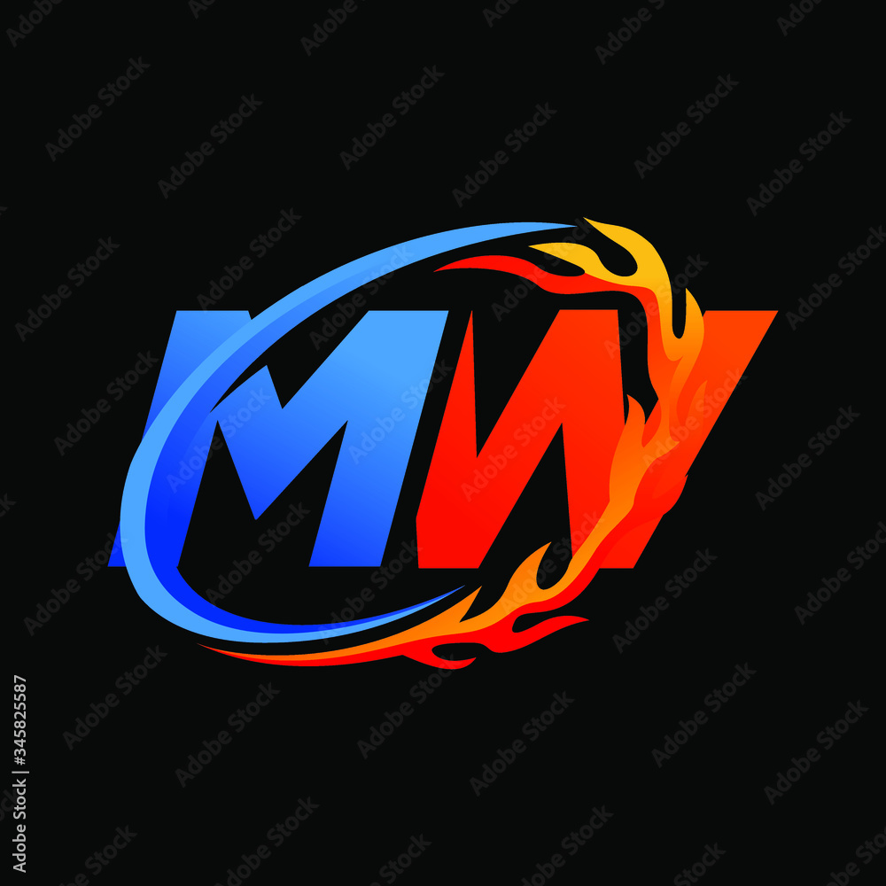Initial Letters MW Fire Logo Design Initial Letters MW Fire Logo Design