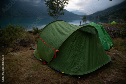 Wild camping with tent in Norway