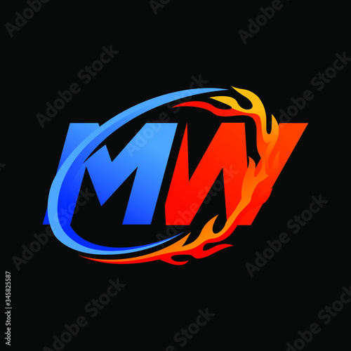 Initial Letters MW Fire Logo Design