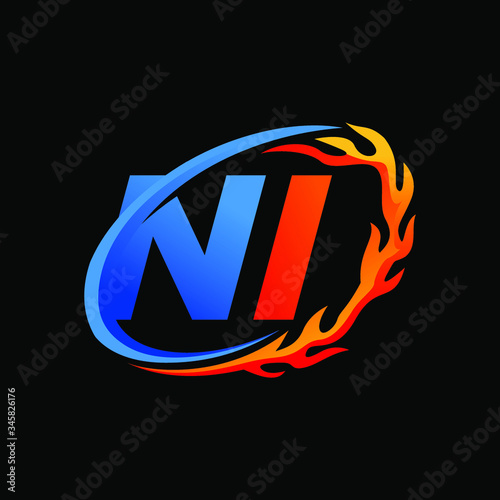 Initial Letters NI Fire Logo Design