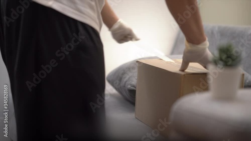 Wallpaper Mural Man unboxing fresh vegetable box, take away Food box, grocery online delivery, service during corona virus covid19, unpack carton parcel package, vegetable food supply shipping, social avoidance Torontodigital.ca