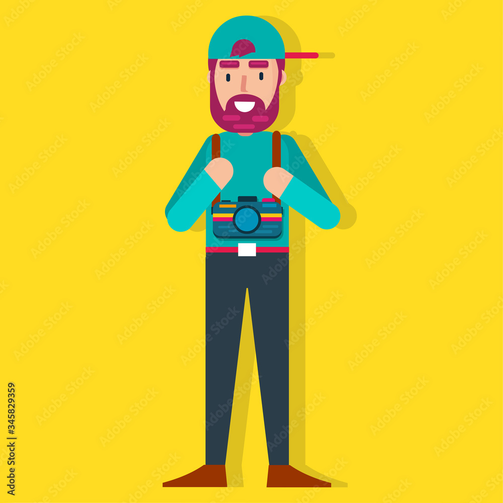 photographer with camera standing vector illustration in flat style