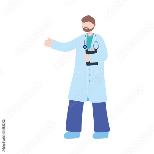 male physician with stethoscope and report medical character