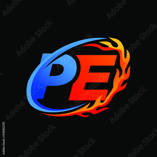 Initial Letters PE Fire Logo Design
