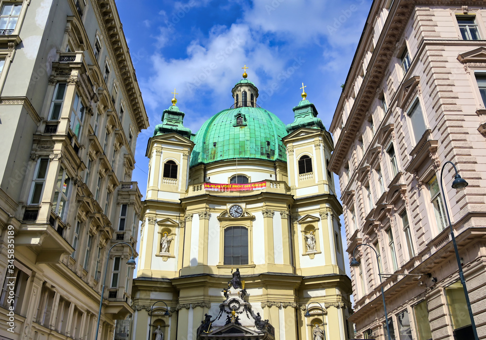 Vienna, Austria - May 19, 2019 - The Peterskirche, or St. Peter's Church, is a Baroque Roman Catholic parish church in Vienna, Austria.