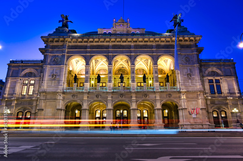 Vienna, Austria - May 18, 2019 - The Vienna State Opera located in Vienna, Austria at night.