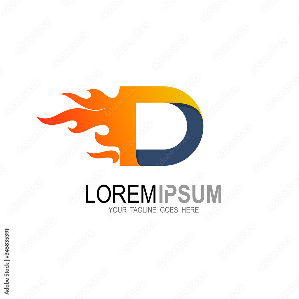 Fire logo with letter D initial logo template, fire, letter d, and ...