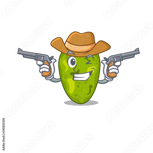Cute handsome cowboy of cyanobacteria cartoon character with guns