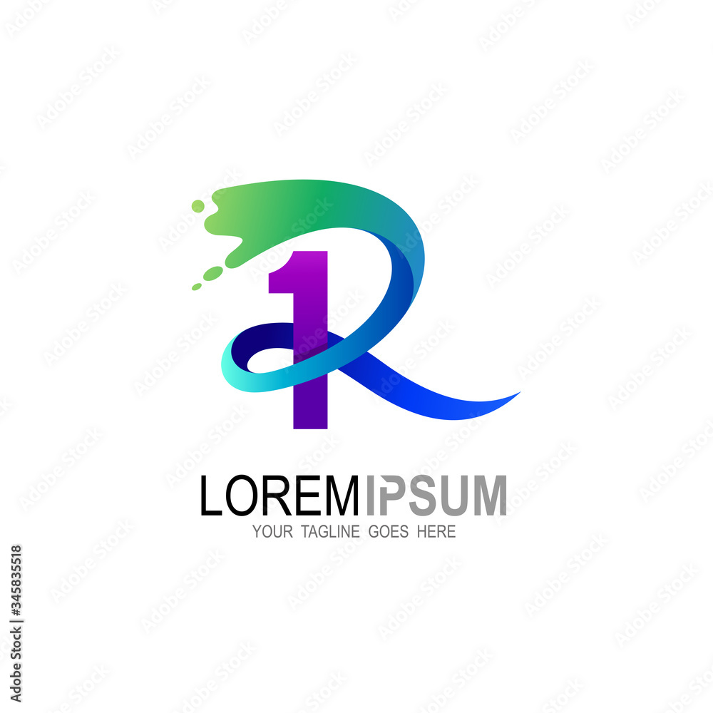 Letter R logo with swoosh icons, R and number 1 logo design Letter R logo with swoosh icons, R and number 1 logo design