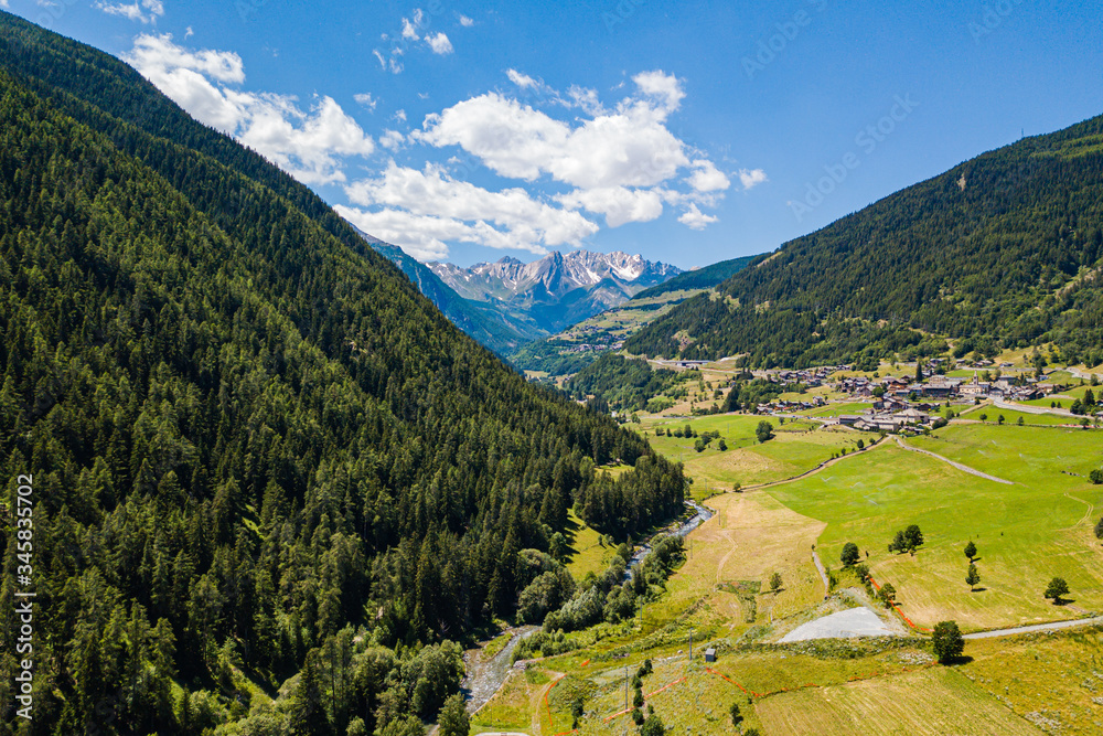 Aerial view of Etroubles, Aosta Valley, Italy