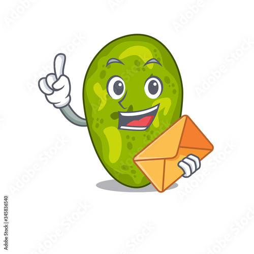 Happy cyanobacteria mascot design concept with brown envelope