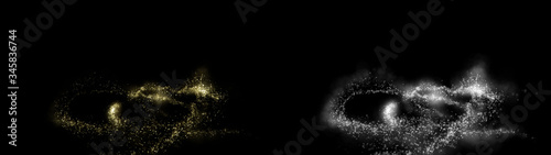 Golden particles. Glowing yellow bokeh  