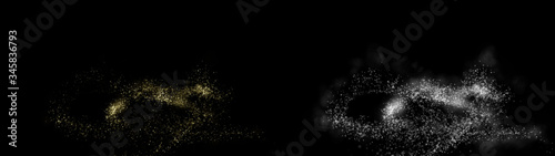Golden particles. Glowing yellow bokeh 