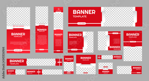 set of creative web banners of standard size with a place for photos. Business ad banner. Vertical, horizontal and square template. vector illustration EPS 10