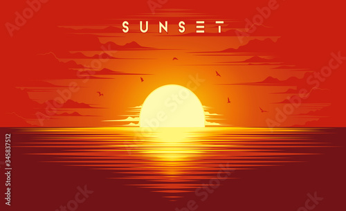 Beautiful sunset illustration vector © fuartdraw