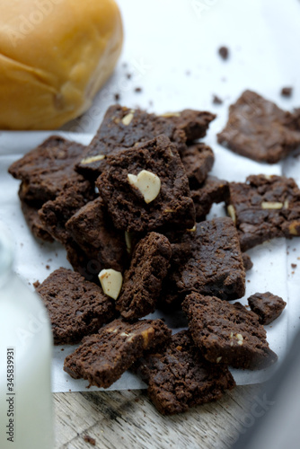 almond brownies with milk and bread