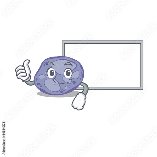 Humorous Blue planctomycetes cartoon design Thumbs up bring a white board