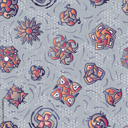 Vector seamless violet pattern with abstract elements. Ornament for textile decor and design. Hand painted seamless pattern.