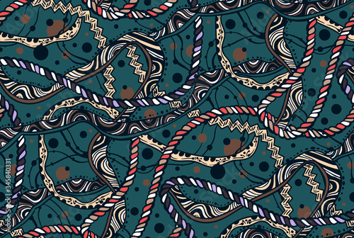 Vector seamless abstraction. Bright lines doodles on a blue background. For the design of wrapping paper, scrapbooking, printing on textiles.