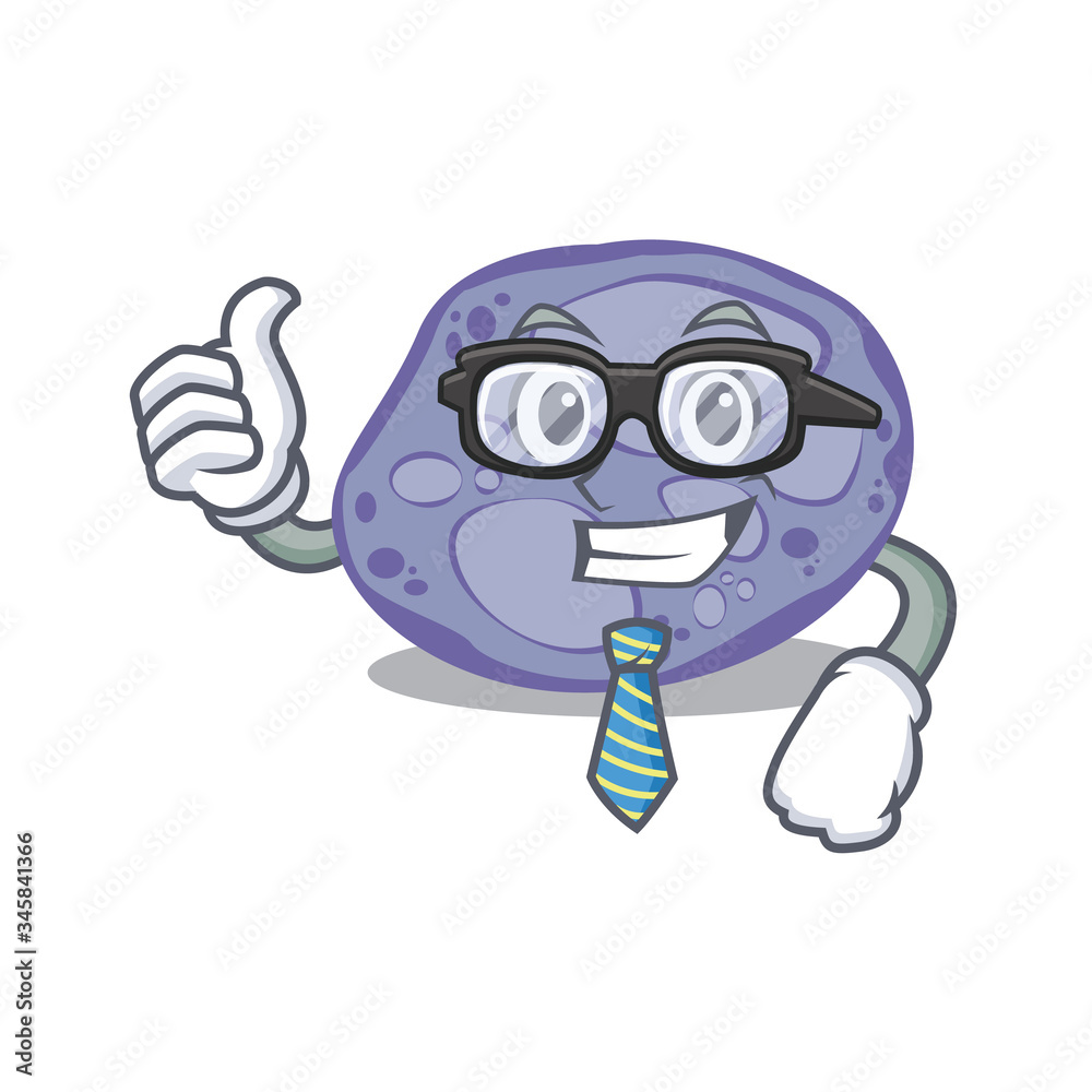An elegant blue planctomycetes Businessman mascot design wearing glasses and tie An elegant blue planctomycetes Businessman mascot design wearing glasses and tie
